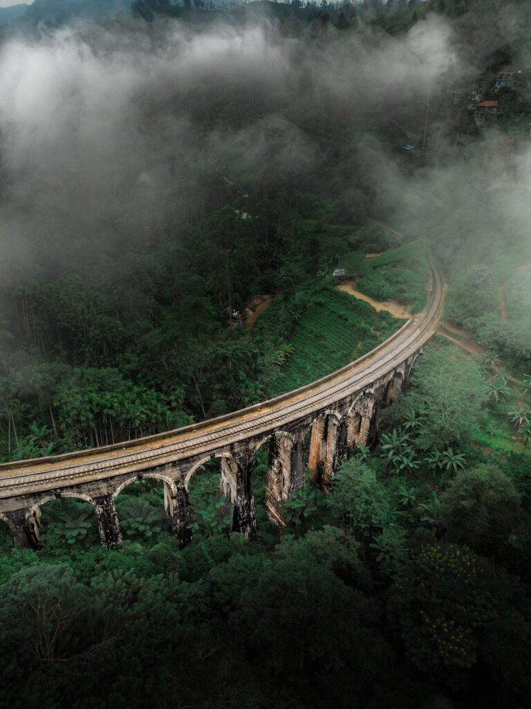 Misty green mountains and tea plantations in Sri Lanka's hill country